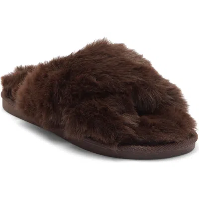 Nine West X-band Faux Fur Slipper In Brown