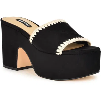 Nine West Yickie 2 Womens Embroidered Faux Suede Block Heel In Black