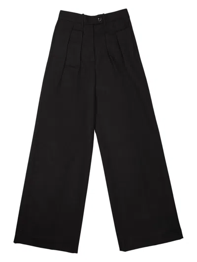 Nine:inthe:morning High-waisted Wide-leg Wool Trousers In Black