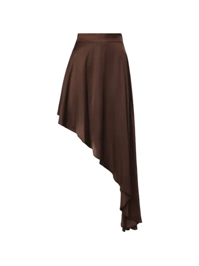 Nineminutes Asymmetric High-waisted Skirt In Brown