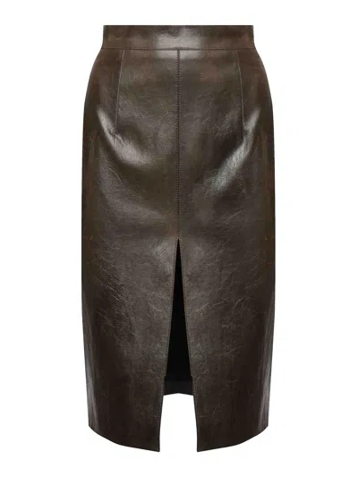 Nineminutes Claudia Leather Skirt In Brown