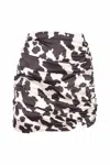 Nineminutes Gonna Corta Arricciata Cow-print In Black