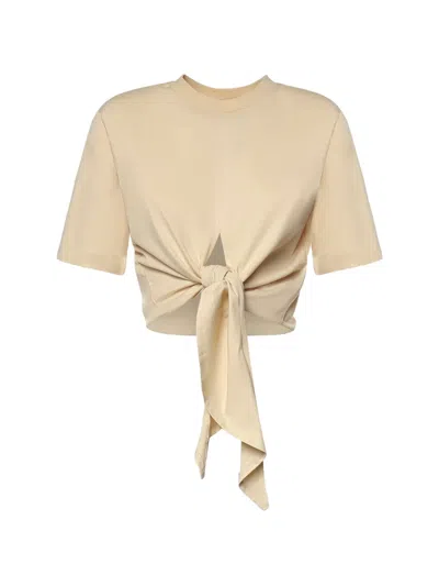 Nineminutes Knot-detail Cropped T-shirt In Neutral
