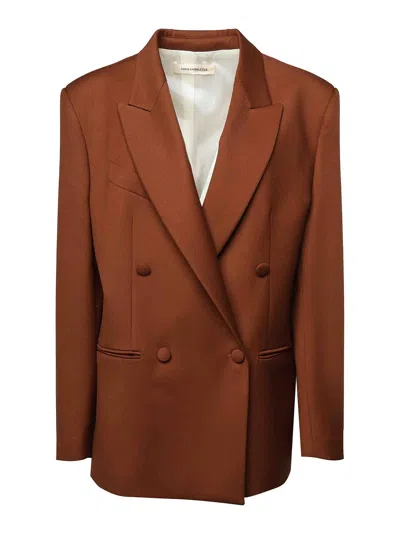 Nineminutes Oversized Double-breasted Vicuna Blazer In Brown