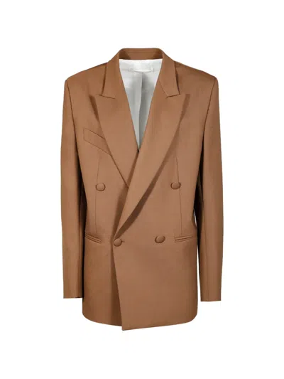 Nineminutes Peak-lapel Double-breasted Blazer In Brown