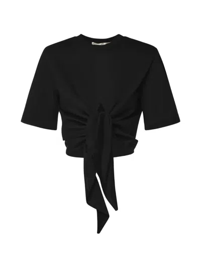Nineminutes Self-tie Cropped T-shirt In Black