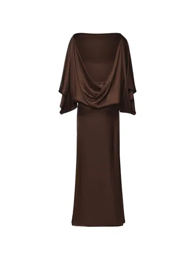 Nineminutes Tha Macha Batwing-sleeve Maxi Dress In Brown
