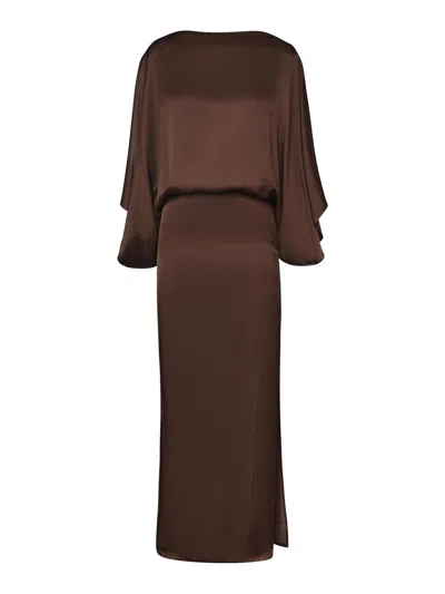 Nineminutes The Macha Midi Dress In Satin In Brown