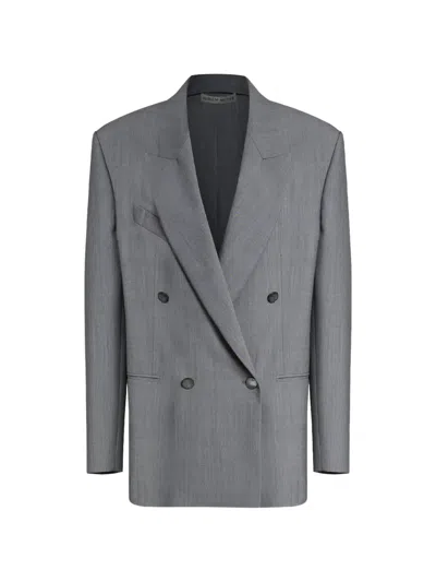 Nineminutes The Woman Submarine Double-breasted Peaked-lapel Blazer In Gray