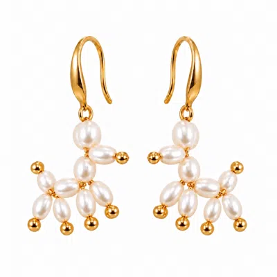 Ninemoo Women's Balloon Dog Freshwater Pearl Earrings - Ivory White