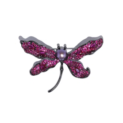Ninemoo Women's Black / Pink / Purple Rosy Glimmer Dragonfly Pearl Brooch