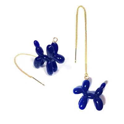 Ninemoo Women's Blue Balloon Poodle Threader Earrings - Navy