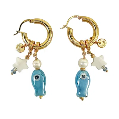 Ninemoo Women's Blue / Gold Aquatic Companions Earrings In Multi