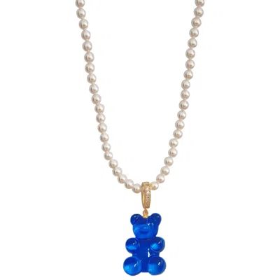Ninemoo Women's Blue Shell Bead Necklace And Gummy Bear Pendant