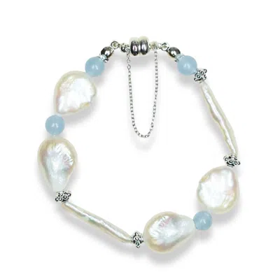 Ninemoo Women's Blue / White / Silver Aquamarine Baroque Pearl Bracelet In Multi