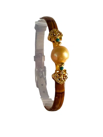 Ninemoo Women's Brown Gold Pearl Time Bracelet