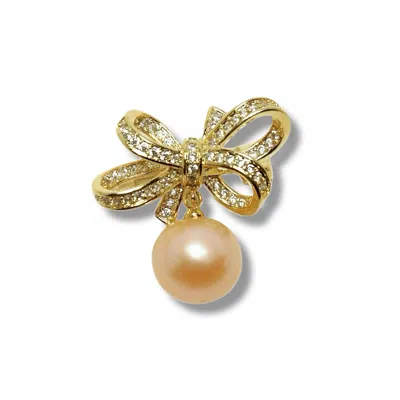 Ninemoo Women's Gold Belle Bow Pearl Brooch