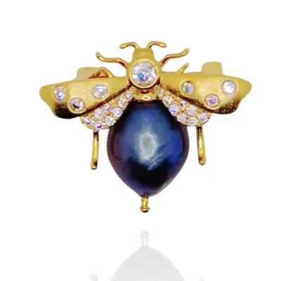 Ninemoo Women's Gold / Black Black Pearl Honeybee Pendant And Brooch