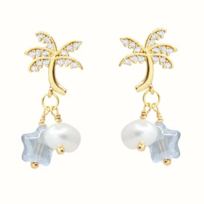 Ninemoo Women's Gold / Blue / Brown Starry Coconut Pearl Earrings In Multi