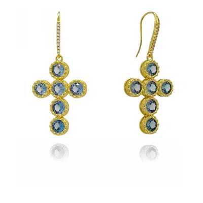 Ninemoo Women's Gold / Blue Florentine Elegance Cross Earrings In Multi
