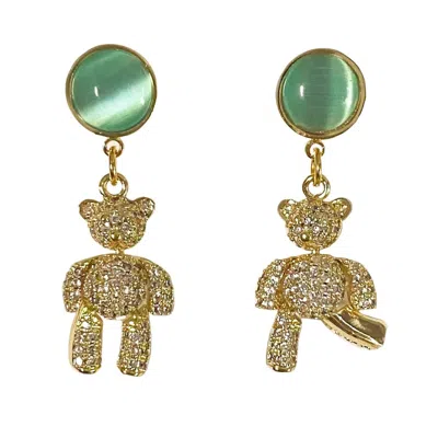 Ninemoo Women's Gold / Blue Opal Bear Stud Earrings In Multi