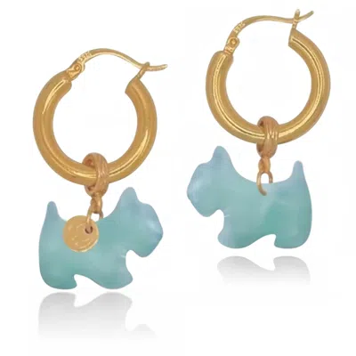 Ninemoo Women's Gold / Blue Welsh Corgi Hoop Earrings -  Blue In Multi