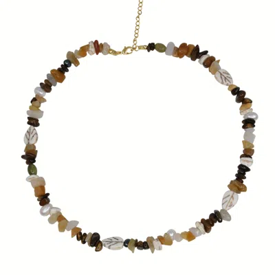 Ninemoo Women's Gold / Brown Autumn Elegance Gemstone Pearl Necklace In Multi