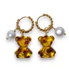 Ninemoo Women's Gold / Brown Brown Bear With Pearl Earrings