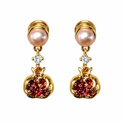 Ninemoo Women's Gold Grenade Rosée Pomegranate Pearl Earrings In Multi