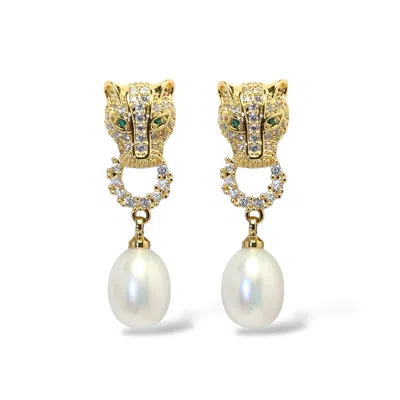 Ninemoo Women's Gold Leopard Pearl Stud Earrings