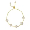 Ninemoo Women's Gold Lucky Clover Pearl Bracelet