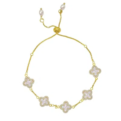 Ninemoo Women's Gold Lucky Clover Pearl Bracelet