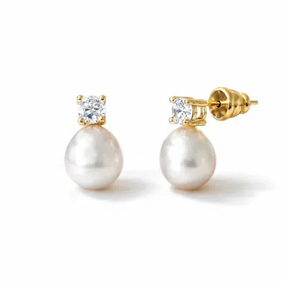 Ninemoo Women's Gold Lueur Solitaire Pearl Earrings