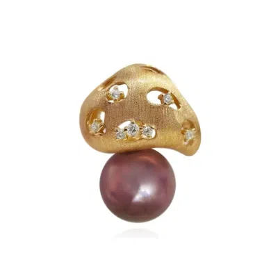 Ninemoo Women's Gold Mushroom Pearl Charm Brooch Pendant