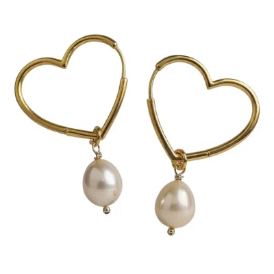 Ninemoo Women's Gold Pearl Huggie Heart