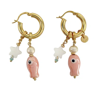 Ninemoo Women's Gold / Pink Aquatic Companions Earrings - Pink In Multi