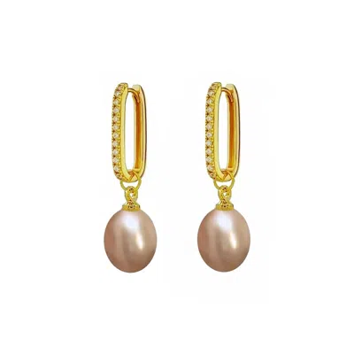 Ninemoo Women's Gold / Pink Gleaming Zircon Pearls Earrings- Pink Pearl In Multi