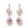 Ninemoo Women's Gold / Pink / Purple Moonlit Bloom Baroque Pearl Earrings