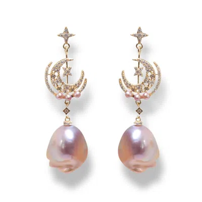 Ninemoo Women's Gold / Pink / Purple Moonlit Bloom Baroque Pearl Earrings