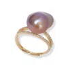 Ninemoo Women's Gold / Pink / Purple Zircon Purple Baroque Pearl Ring