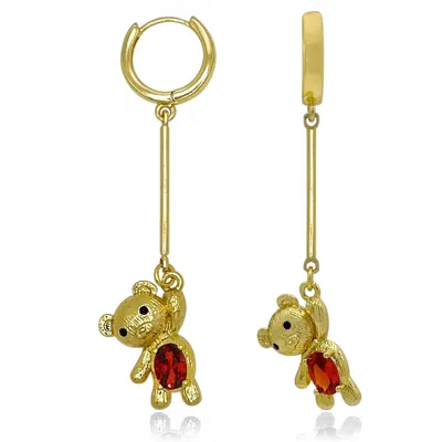 Ninemoo Women's Gold / Red Gemstone Bear Earrings In Multi