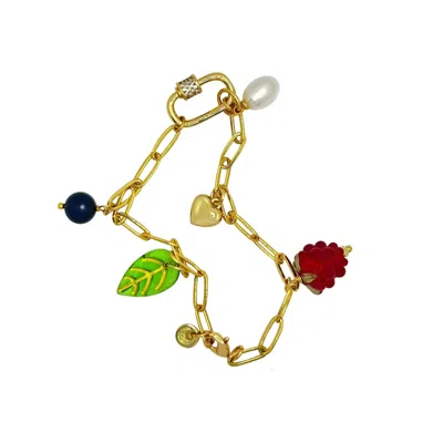 Ninemoo Women's Gold / Red Nature's Love Charm Bracelet - Raspberry In Multi