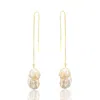 Ninemoo Women's Gold / White Dainty Baroque Pearl Silver Threader Earrings