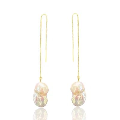 Ninemoo Women's Gold / White Dainty Baroque Pearl Silver Threader Earrings
