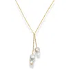 Ninemoo Women's Gold / White Double Drop Baroque Pearl Necklace