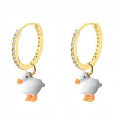 Ninemoo Women's Gold / White Enamel Korl Duck Hoop Earrings In Burgundy