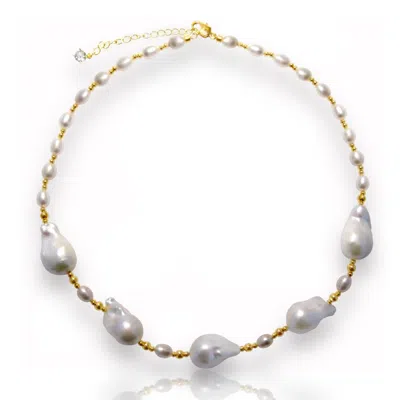 Ninemoo Women's Gold / White Golden Baroque Pearl Glow Necklace