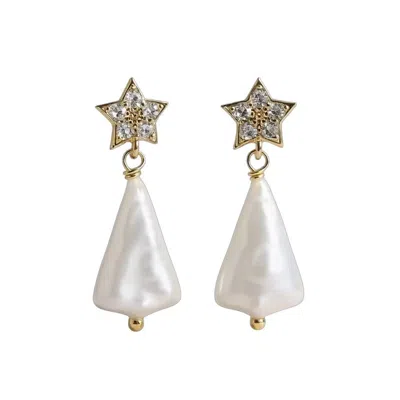 Ninemoo Women's Gold / White Holiday Starlight Pearl Earrings In Multi