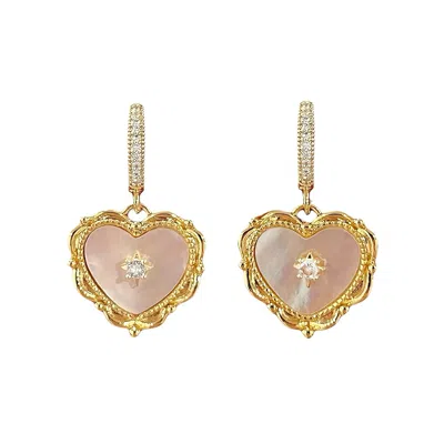 Ninemoo Women's Gold / White Ivory Heart Zircon Earrings In Multi