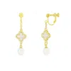 Ninemoo Women's Gold / White Lucky Clover Pearl Clip Earrings